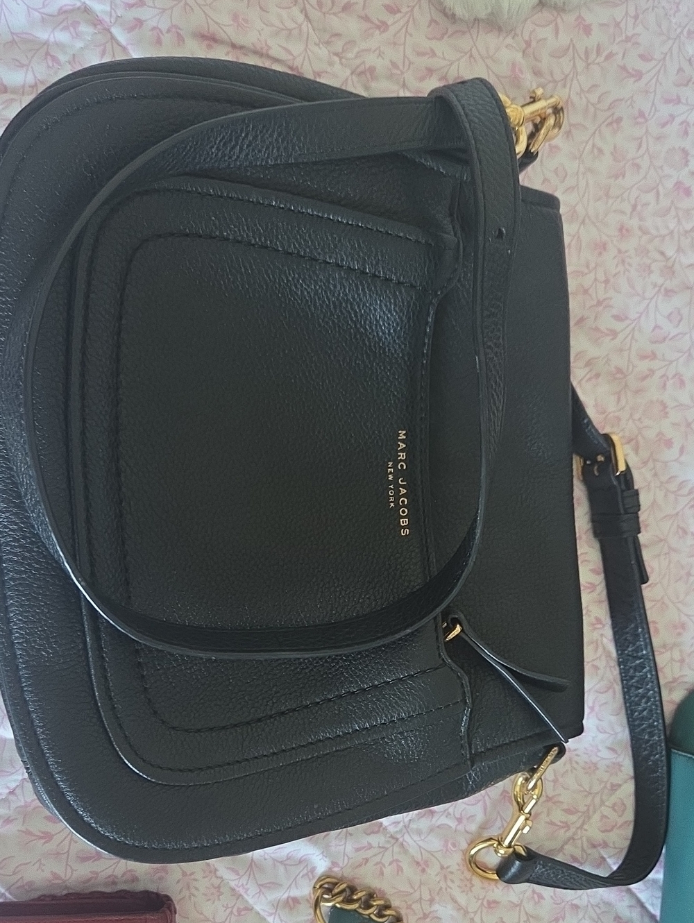 Marc Jacobs Black Pebbled Leather Crossbody with Gold Accents